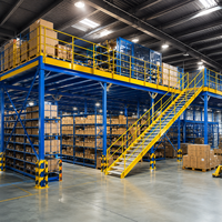 Système de rayonnage pour mezzanine robuste, plateforme de stockage en acier multi-niveaux avec accès par escalier de sécurité