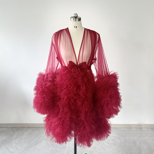 Robe de maternité thermique romantique de luxe en tulle à volants respirante pour la préparation du mariage, mariée et demoiselle d'honneur - Product Image 6