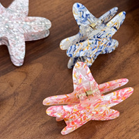 Genya Nouveauté Pinces à Cheveux en Acrylique Personnalisées en Forme d'Étoile de Mer, Multicolores, Ornées de Strass, Clips Requin Charmants pour Femmes
