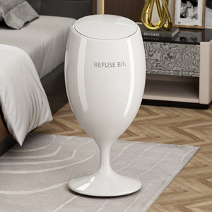 Wine Glass Trash Can 8403 White Flip Top Lid Indoor Waste Bin for Bedroom Living Room Kitchen - Product Image 1