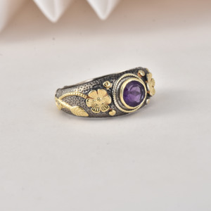 Anillo de Piedra Lunar Arcoíris, Plata de Ley 925, Chapado en Oro, Diseño Floral Vintage, Joyería de Piedras Preciosas Hecha a Mano para Mujer, Joyería Moku - Product Image 6