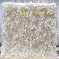 H-006 Fournitures d'usine : Mur de fleurs artificielles en soie, roses blanches, 2,4 m x 2,4 m, enroulable, pour la décoration d'événements de mariage