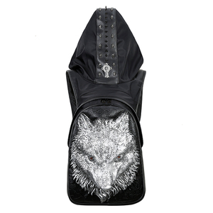 PU de 3D cabeza de Lobo sombrero mochila <span class=keywords><strong>la</strong></span> universidad hombres mochila de viaje con sombrero - Product Image 2