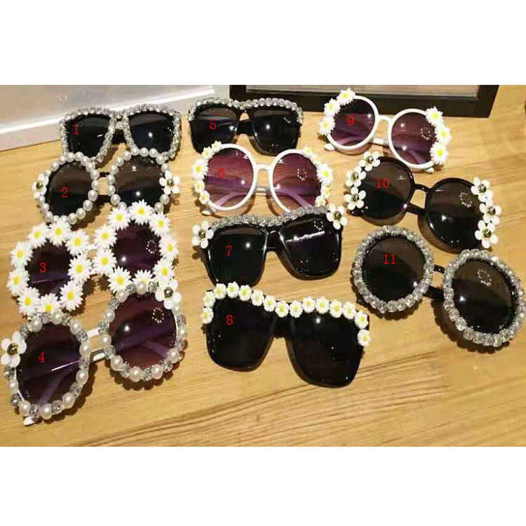 Rhinestone Bling Diamond Stone Crystal Decoration Oversized Big Frame Women  Ladies Designer Luxury Pearl Fancy Party Sunglasses