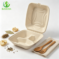 Boîte à emporter SUMKOKA 8 pouces à 3 compartiments en pulpe de canne à sucre sans plastique, compostable et jetable pour la restauration