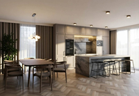 Meubles de cuisine modulaires modernes, portes en MDF finition brillante/mate, panneaux en panneaux de particules, plan de travail en bois résistant à l'eau et facile à nettoyer