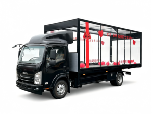 Camion de remorquage à plateau plat diesel neuf Isuzu, personnalisé par CLW Factory, pour le remorquage de deux véhicules, avec caisse de présentation transparente mobile pour exposition de cadeaux et mariages - Product Image 1