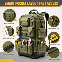 Sac à dos pour outils d'électriciens, résistant, imperméable 1680D, 45L, 36 compartiments, léger, durable, multi-poches, dos rembourré confortable