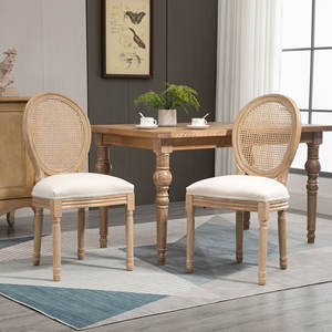 HOMCOM Set of 2 <b>Vintage</b> Style Living Room <b>Chairs</b> with Perforated Backrest, in Wood and Fabric, 49x56x96cm, Cream White - Product Image 4