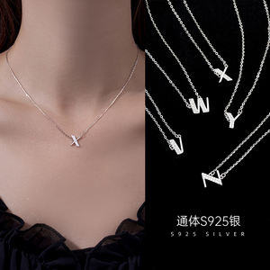 925 Plata cristal Rhinestone estilo europeo Simple clavic cadena letra colgante collar - Product Image 3