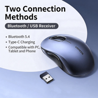 UGREEN M556 Mouse Nirkabel Ergonomis 2.4G 5.0 Silent Click Mouse Kantor 4 DPI yang Dapat Disesuaikan Dengan Tombol Samping Baterai