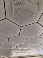 Panneau de plafond en aluminium noir perforé à cadre foncé hexagonal convexe pour bureau