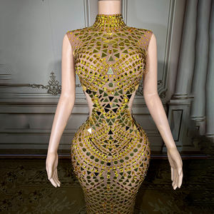 Goldenes Strass-Abendkleid für Damen – Elegantes und Luxuriöses Ärmelloses Kleid für Geburtstagsfeiern - Product Image 5