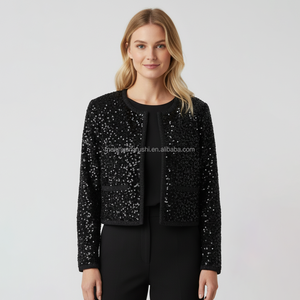 <span class=keywords><strong>Veste</strong></span> en velours à sequins courte et ouverte sur le devant pour femmes, personnalisable - Product Image 1