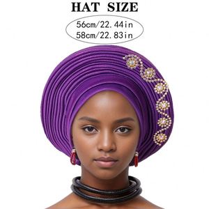 Vente en gros Nouveauté 2024 : Turban pour fille avec strass, Magnifiques chapeaux turban africains ornés de pierres, Foulard de mariage de luxe pour femme - Product Image 5