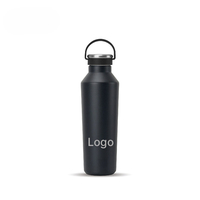 Gourde sportive isotherme en acier inoxydable à surface mate avec poignée en silicone, compatible voiture, bouteille portable