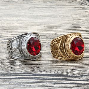 yunnique Men's <b>Titanium</b> Steel <b>Ring</b> Red Gemstone Bezel Setting Letter Design Punk Style Fashion Jewelry Gift 27046 - Product Image 4