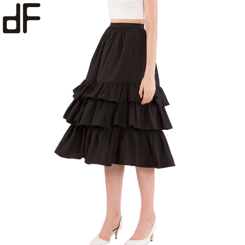 OEM Customized a Line Slim Waist Cake Layers Ruffled Hem Skirt