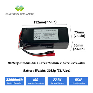 แบตเตอรี่ลิเธียมโซลิดสเตต MasonPower High Energy 410Wh/kg 33000mAh22.2V 1000 รอบการใช้งาน 3C 5C สำหรับโดรนปีกตรึง/VTOL 33Ah 6S - Product Image 2