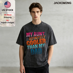 Camiseta Oversize de Algodón Lavado <span class=keywords><strong>con</strong></span> Estampado '<span class=keywords><strong>Mi</strong></span> Tía es Genial', Estilo Retro Streetwear, para Uso Diario Casual, Venta al por Mayor desde Almacén de EE. UU. - Product Image 1