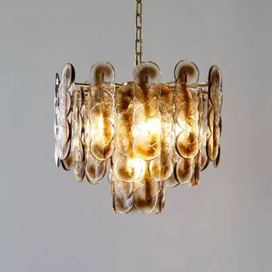 Lustre en verre ambré de style vintage avec cadre en bronze, hauteur réglable, éclairage suspendu LED pour une ambiance élégante et moderne du milieu du siècle - Product Image 3