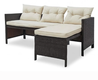 Ensemble de canapés de salle à manger en rotin moderne pour petit balcon, 3 pièces, imperméable, pour jardin extérieur, patio, en forme de L