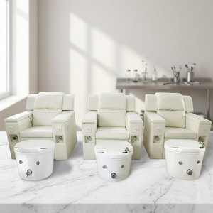 Sillón de Pedicura Profesional Moderno y de Lujo para Salón de Manicura y Belleza, en Negro, Blanco y Rosa, con Spa Eléctrico para Pies y Masaje - Product Image 6