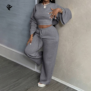 F240536 Ensemble de <span class=keywords><strong>Jogging</strong></span> 3 Pièces à Jambes Larges pour Femmes, Taille Plus, Haut Court Ample et Pantalon, Vêtements de Créateur Streetwear - Product Image 2
