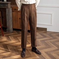 Nouveau Pantalon de Costume Automne 2024 Taille Haute Jambe Droite pour Hommes, Vintage, Boucle Parisienne, Pantalon Drapé Élégant