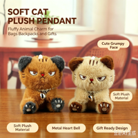 Porte-clés en peluche chat grincheux mignon personnalisé, pendentif animal doux 8 x 8 x 10 cm pour sacs, cadeaux et revente