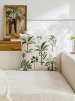 Housse de coussin moderne en faux lin brodée de palmiers tropicaux de luxe, amovible, lavable, avec fermeture éclair, pour la décoration de la maison