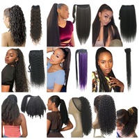 Nouveautés Perruque Queue de Cheval Longue Cheveux Synthétiques Frisés Kinky avec Pince et Cordon de Serrage pour Femme Noire