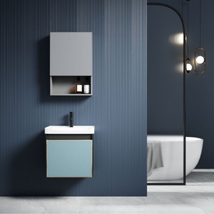 Meuble-lavabo de salle de bain CR Nordic minimaliste en alliage d'aluminium blanc avec vasque en céramique monobloc et armoire miroir - Product Image 2