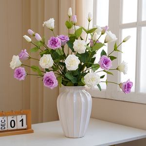 Flores Decorativas Artificiales Lisianthus <span class=keywords><strong>Eustoma</strong></span> de Tacto Real para Bodas y Hogar, 3 Cabezas, Color Blanco y Rosa, Flor de Campana China Artificial - Product Image 2