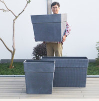 P450 Jardinière de jardin épaissie avec plaque de base, grande jardinière rectangulaire en plastique pour extérieur