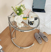 Table basse moderne en acier inoxydable et verre, portable, réglable en hauteur, pour salon, vente en gros