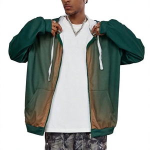 Sudadera con Capucha y Cremallera para Hombre, Verde Degradado, Corte Holgado, Bordado 3D Frontal, Estilo Urbano Ecológico, Ropa de Otoño - Product Image 6