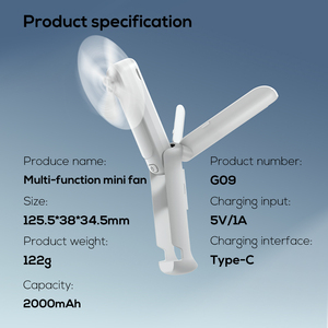 พัดลมมือถือ MEMO G09 รุ่นใหม่ พกพาสะดวก ความจุแบตเตอรี่ 2000mAh ชาร์จซ้ำได้ ความเร็วสูง พร้อมไฟ LED สำหรับใช้ในบ้าน รถยนต์ และการเดินทางกลางแจ้ง - Product Image 6