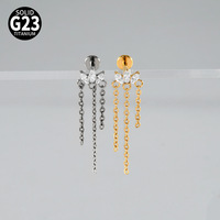 Piercing de mode en alliage de titane F136 G23 avec zircon marquise exquis et pampille à chaîne, barre plate à filetage interne pour l'oreille ou la lèvre