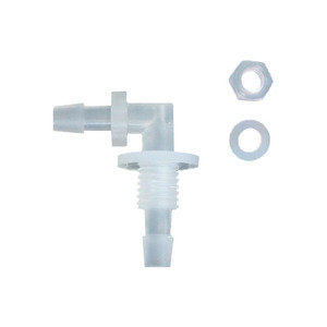 Plastic 4.8-M8-4.8 Through-Plate Elbow <b>Adapter</b> With Nut And Washer For Quick Connect Applications - Product Image 1