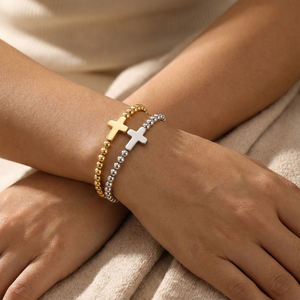 Ensemble <span class=keywords><strong>de</strong></span> bijoux pour couples Go2boho, bracelet promesse au petit doigt, charme croix, perles plaquées or, bracelet élastique, cadeau <span class=keywords><strong>de</strong></span> la Saint-Valentin - Product Image 3