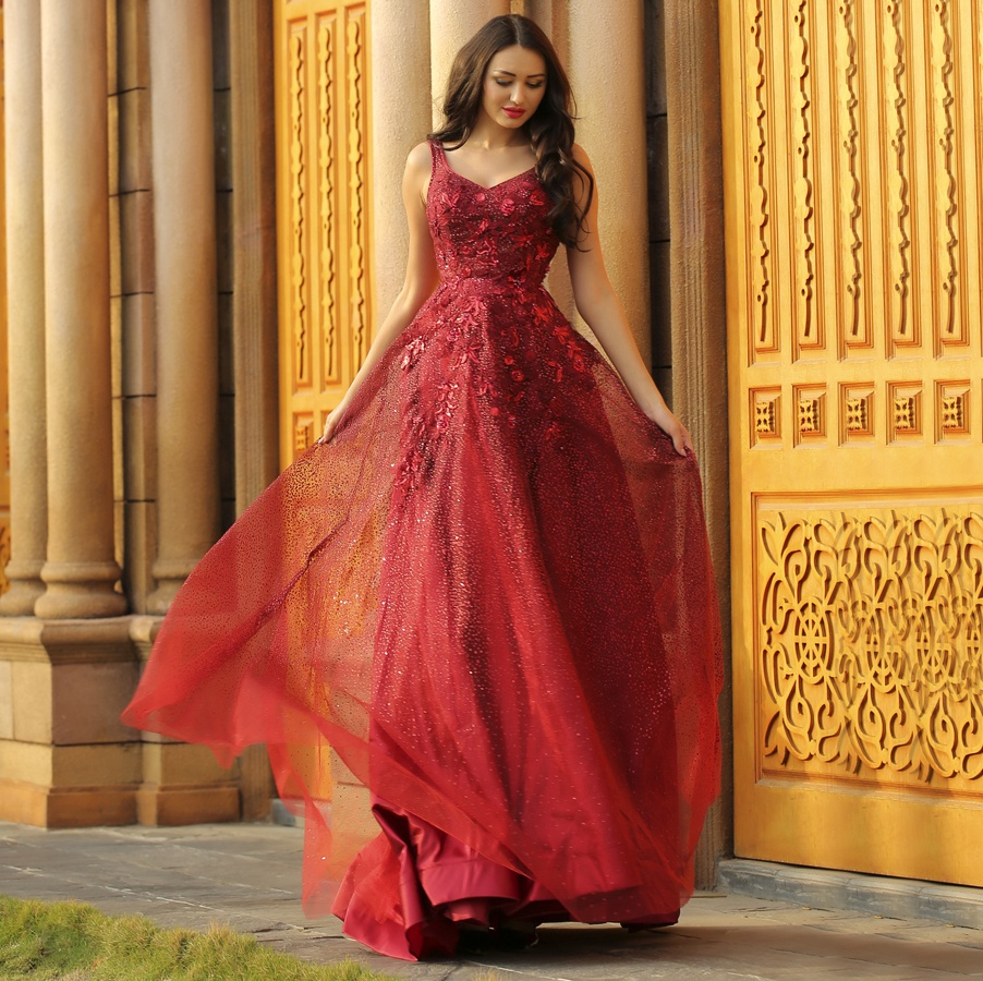 open lace back dress Prom Ball A-Line Beaded Embroidered Tulle Lace Gown TK554 by Tina Holly Magenta / 14
