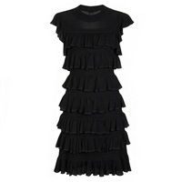 Robe Mini Tricotée Élégante et Décontractée pour Femme, Col Rond, Patchwork, Volants Superposés, Sans Manches, Découpes, Coupe Ajustée