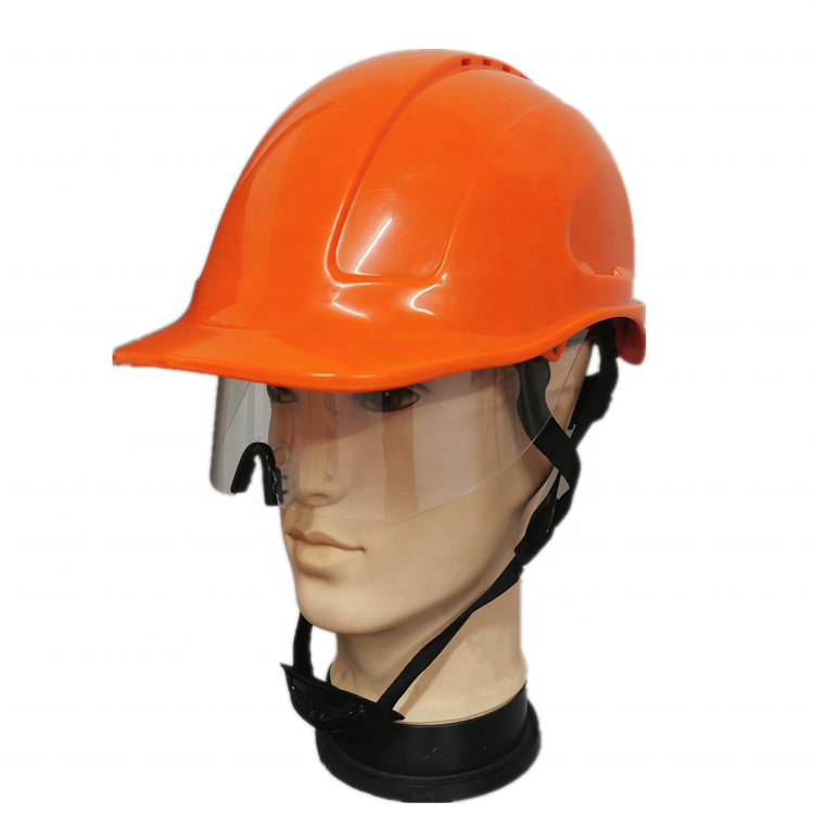 New breathable vented industrial construction helmet forestry carpentry safety work hard hat with PC eye protection shield