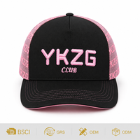 Casquette Trucker en Maille Personnalisée de Luxe avec Monogramme Rose, Broderie 3D en Relief, Logo Diamant, Visière en Daim, Style Y2K High Street, OEM ODM