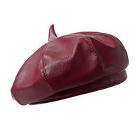 Boina de Cuero PU de Calidad para Hombre y Mujer, Color Sólido, Estilo Francés, Gorra de Artista