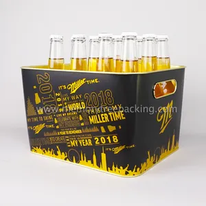 Cubo de hielo de vino de cerveza de metal de estaño galvanizado rectangular grande promocional con logotipo personalizado Cubo de hielo de metal