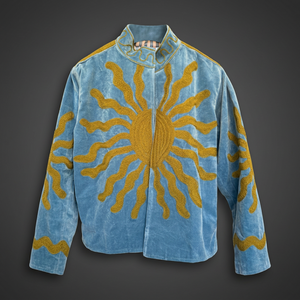 Vestes Sujani pour femmes, bleu soleil, velours, col mandarin, brodées, réversibles, en fausse fourrure gaufrée, élégantes, automne, 100% polyester - Product Image 3