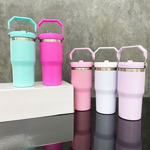 Bouteille de voyage isotherme en acier inoxydable de 20 oz pour enfants, colorée, vierge pour sublimation, avec paille rabattable, anti-fuite et poignée - Product Image 1
