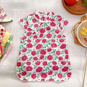 热卖女孩夏季中国旗袍传统旗袍儿童印花唐装连衣裙新品上市